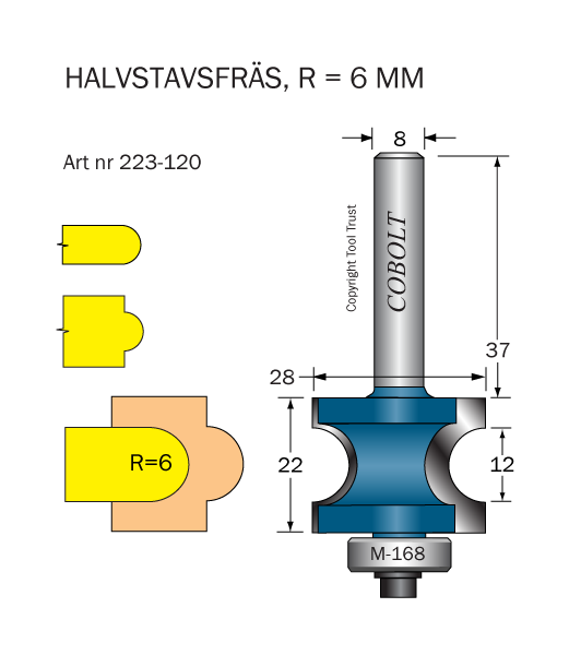Halvstavfräs R=6 L1=12 L2=22 D=28 S=8 - 2