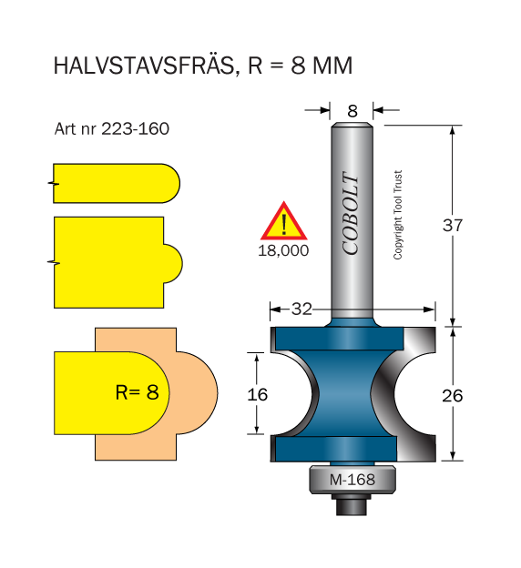 Halvstavfräs R=8 L1=16 L2=26 D=32 S=8 - 2