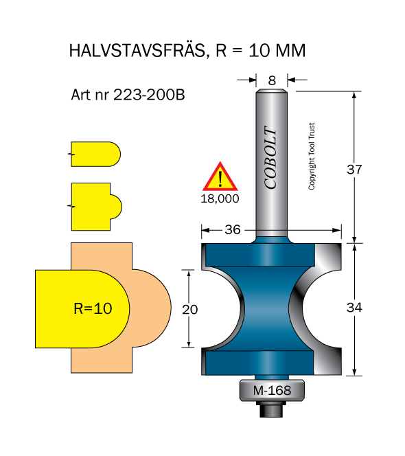 Halvstavfräs R=10 L1=20 L2=34 D=36 S=8 - 2