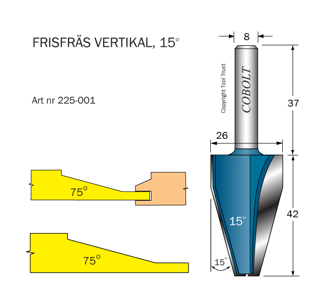 Frisfräs 15° D=26 L=42 S=8