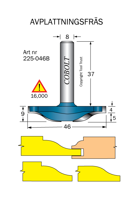 Frisfräs D=46 R=12.7 L=9 S=8