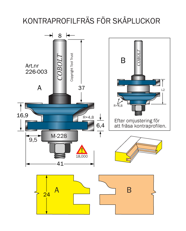 Kontraprofilfräs R=4.8 D=41 Not=6.4 S=8