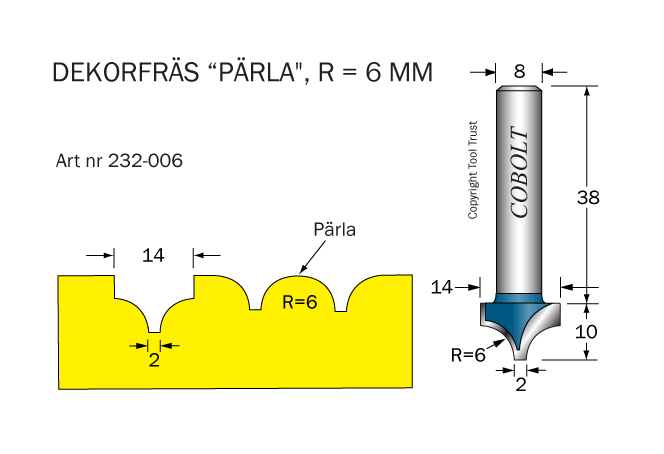 Dekorfräs Pärla R=6 D=14 S=8 - 2