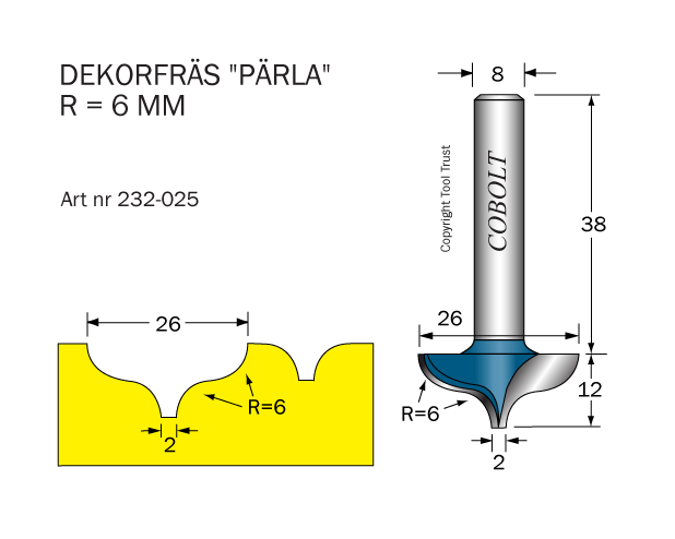 Dekorfräs D=26 R=6 S=8 - 2