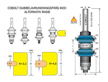 Dubbelavrundning R=3,2 & 4,8mm, S=8