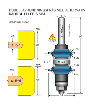 Dubbelavrundning R=4 & 6 S=8