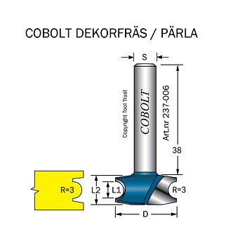 Dekorfräs R=3, L=10, D=22