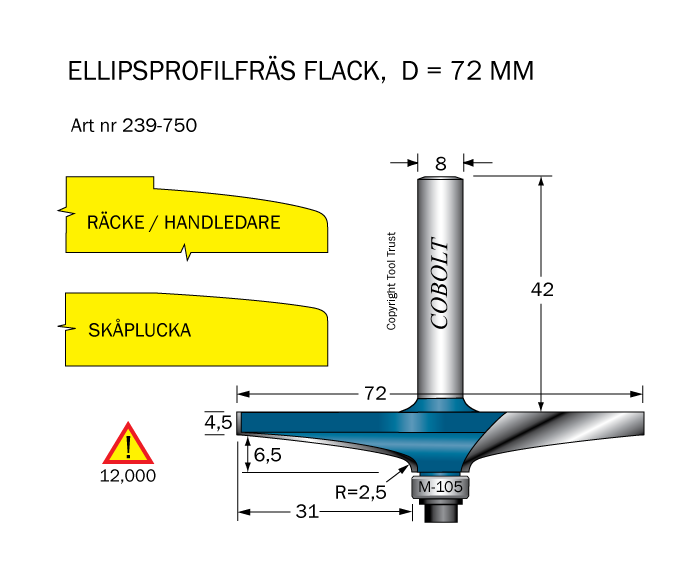 Ellipsprofilfräs R=2.5 D=72 F=31