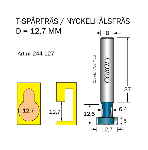 T-Spårfräs D1=12.7 D2=6.4 L=12.5 S=8 - 2