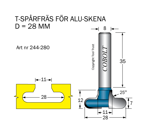 T-Spårfräs D1=28 D2=11 R=3.5 L=12 S=8 - 2