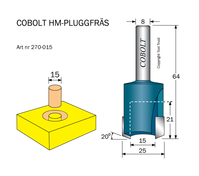 HM Pluggfräs D1=15 D2=25 S=8 - 2