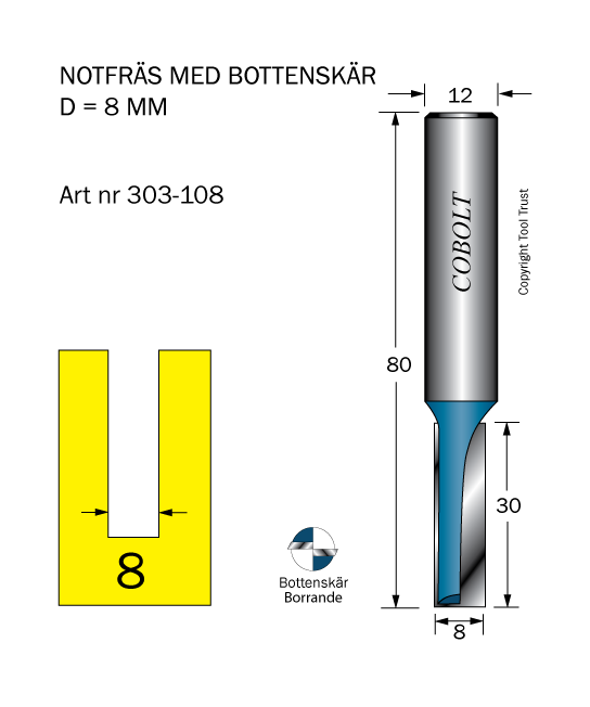 Notfräs D=8 L=30 TL=80 S=12 - 2
