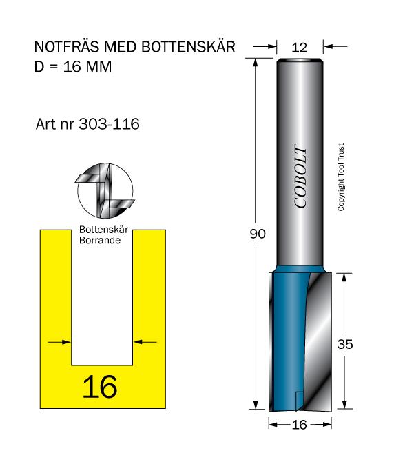Notfräs D=16 L=35 TL=90 S=12 - 2