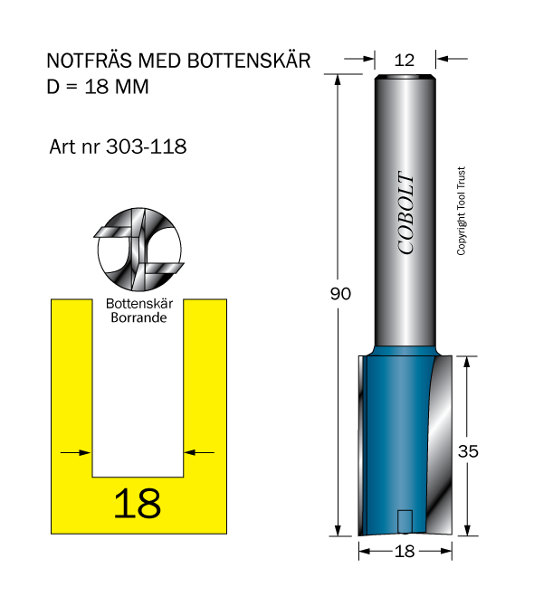 Notfräs D=18 L=35 TL=90 S=12 - 2