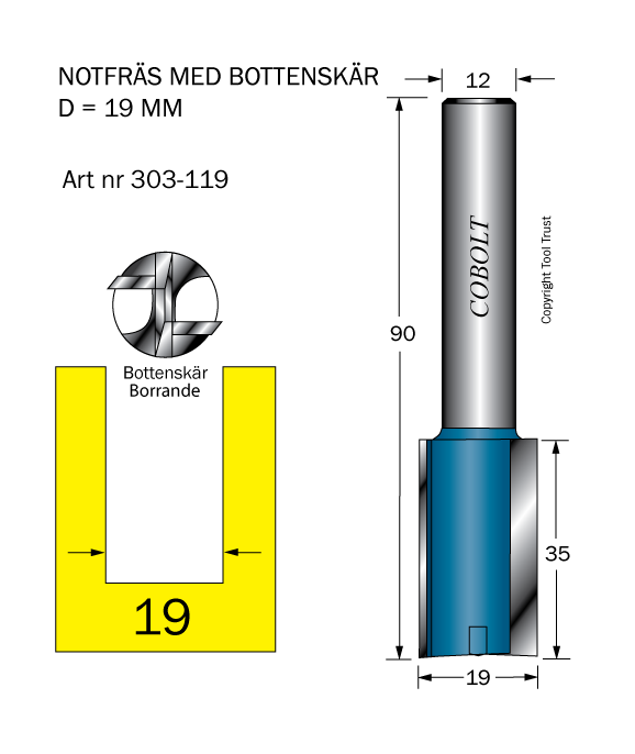 Notfräs D=19 L=35 TL=90 S=12 - 2