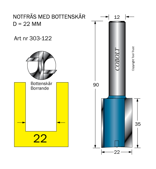 Notfräs D=22 L=35 TL=90 S=12 - 2