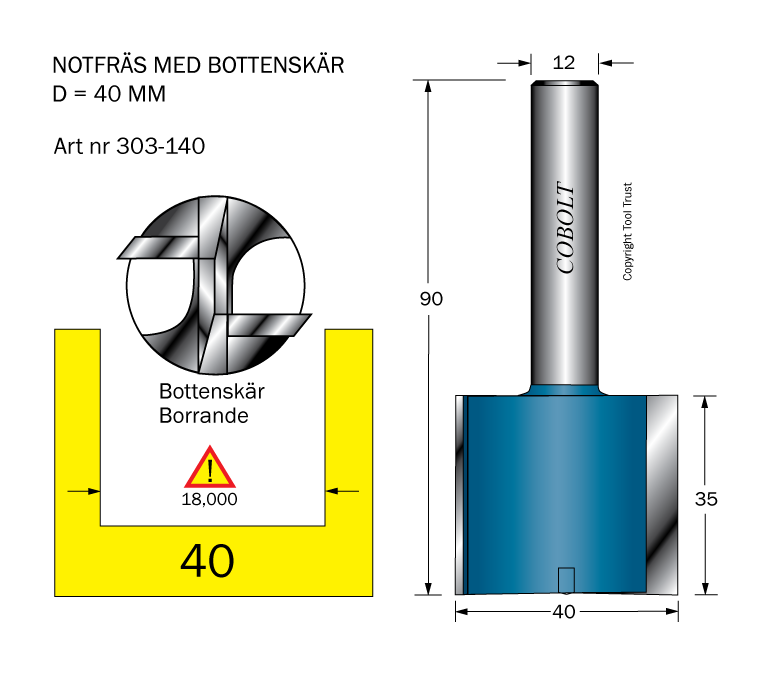 Notfräs D=40 L=35 TL=90 S=12 - 2