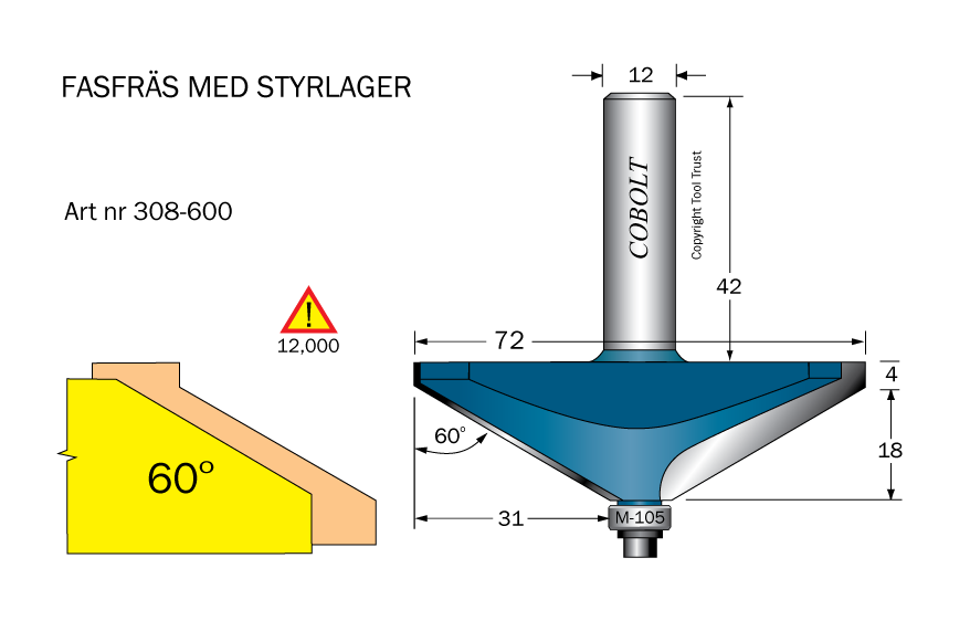 Fasfräs 60° L=18 D=72 S=12