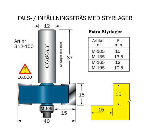 Falsfräs L=15, F=15, D=40