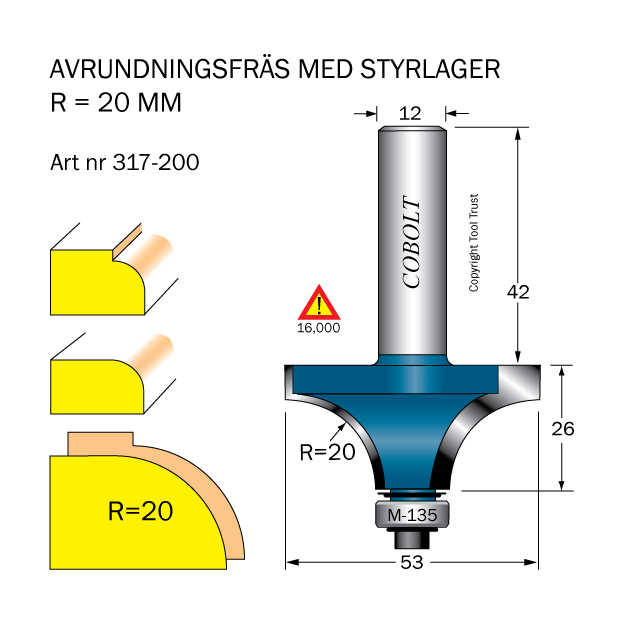 Avrundningsfräs R=20 D=53 L=26 S=12 - 2