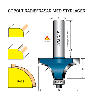 Avrundningsfräs R=22 D=57 L=28 S=12