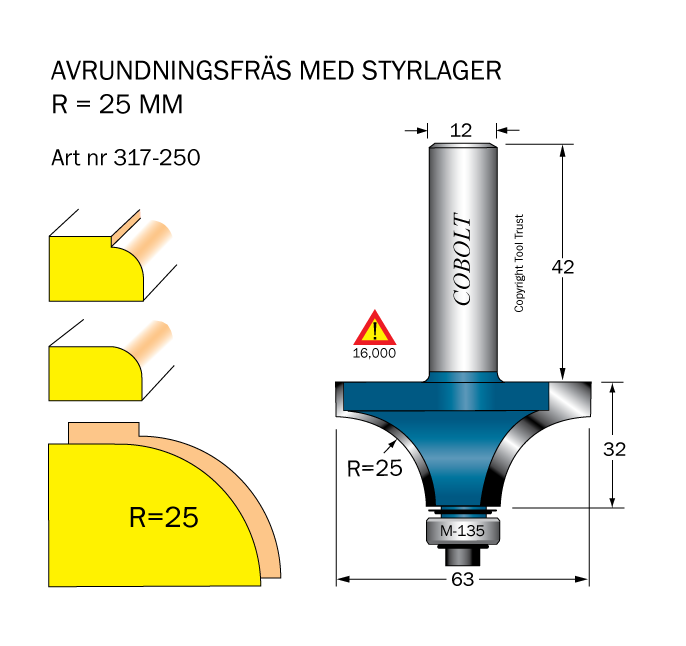 Avrundningsfräs R=25 D=63 L=32 S=12 - 2