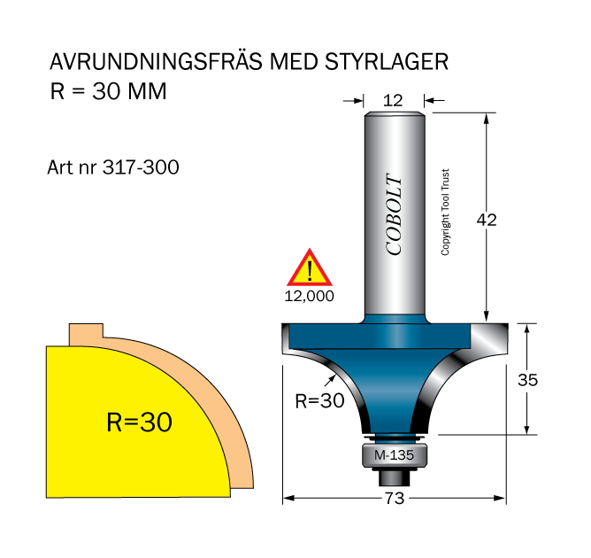 Avrundningsfräs R=30 D=73 L=35 S=12 - 2