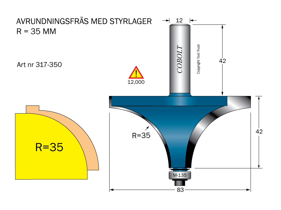 Avrundningsfräs R=35 D=83 L=42 S=12 - 2