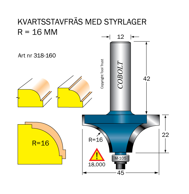 Kvartsstavfräs R=19.0 mm