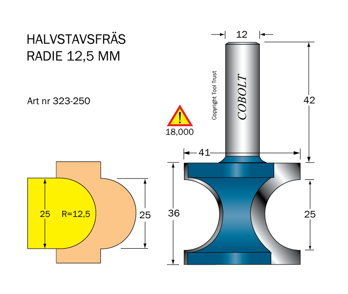 Halvstavsfräs R=12,5, L1=25