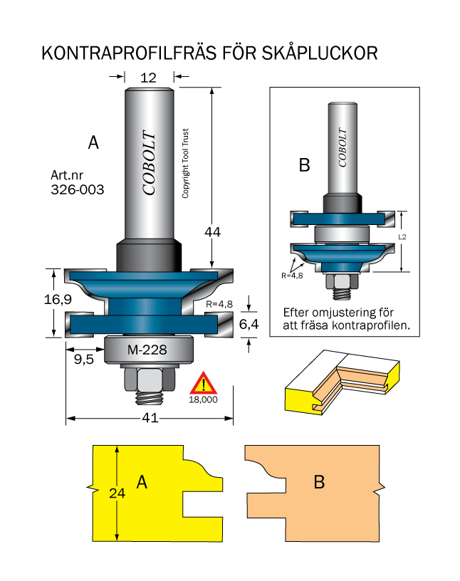 Kontraprofilfräs R=4.8 D=41 Not=6.4 S=12