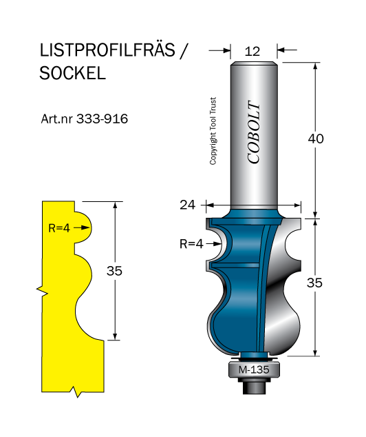 Listprofilfräs L=35 R=4 D=24 S=12