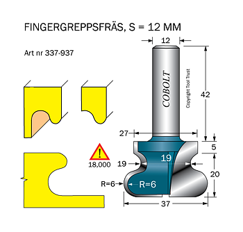 Fingergreppsfräs R=6 D=37 L=25 S=12