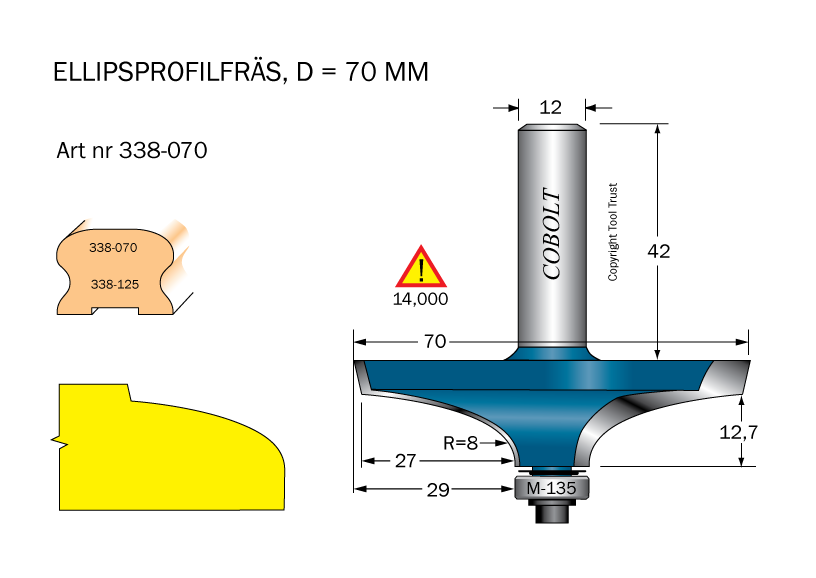 Ellipsprofilfräs R=8 D=70 L=18