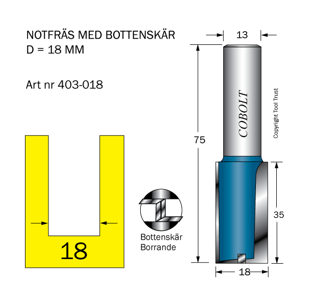 Notfräs D=18 L=35 TL=75 S=13 - 2