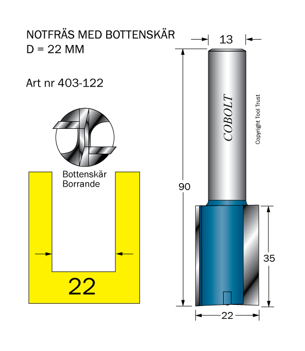 Notfräs D=22 L=35 TL=90 S=13 - 2