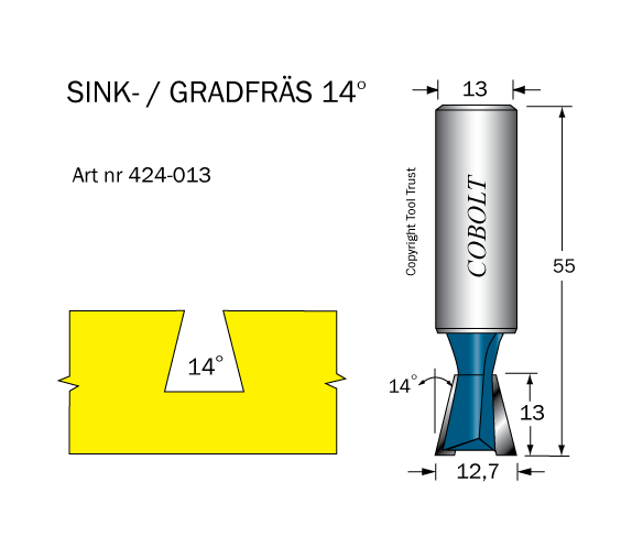 Sinkfräs D=12,7 /  L=13, 14''