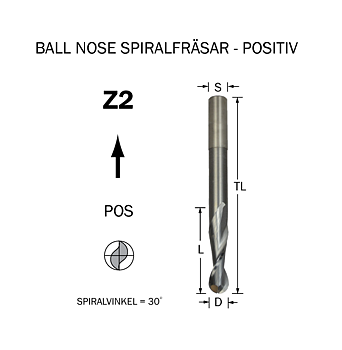 Spiralfräs Ballnose D=12 L=29 TL=76 S=12