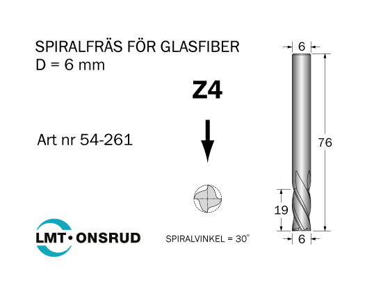 Spiralfräs D=6 L=19 TL=76 S=6 - 2