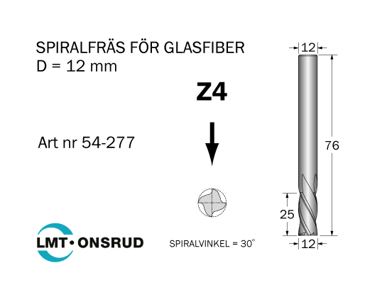 Spiralfräs D=12 L=25 TL=76 S=12 - 2