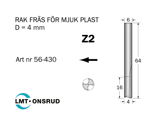 Notfräs D=4 L=16 TL=64 S=6 - 2
