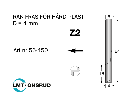 Notfräs D=4 L=16 TL=64 S=6 - 2