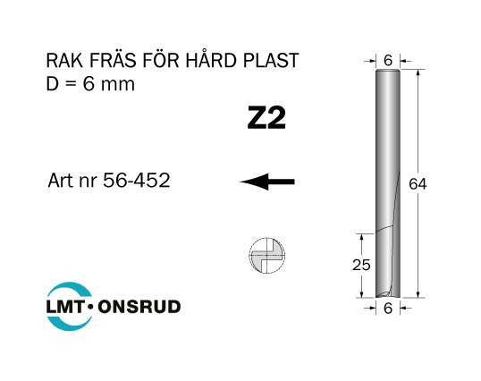 Notfräs D=6 L=25 TL=64 S=6 - 2