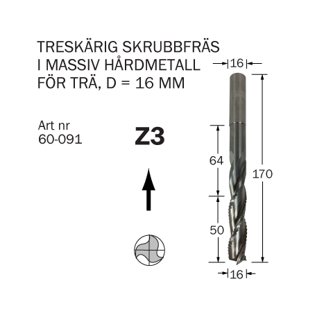 Låskistfräs D=16, L=50, TL=170