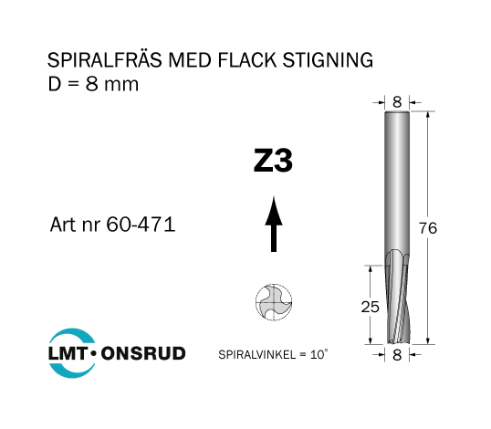 Spiralfräs D=8 L=25 TL=76 S=8
