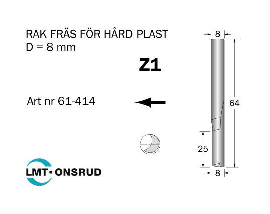 Notfräs D=8 L=25 TL=64 S=8 - 2