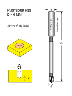 Kvistborr HSS D=6 TL=90 S=8 - 2