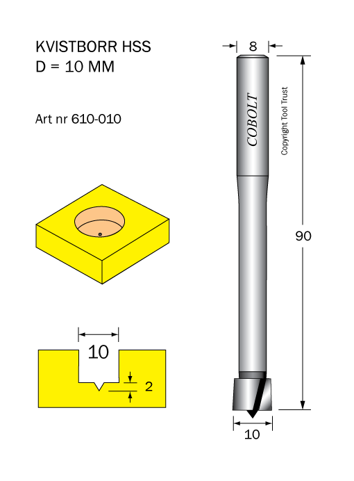 Kvistborr HSS D=10 TL=90 S=8 - 2
