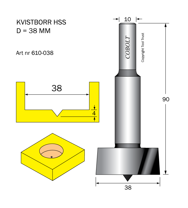 Kvistborr HSS D=38 TL=90 S=10 - 2