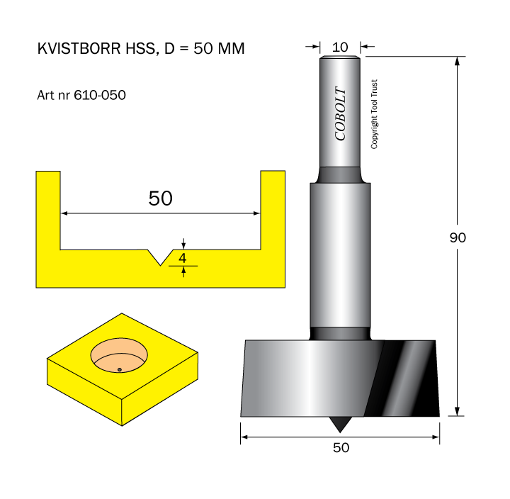 Kvistborr HSS D=50 TL=90 S=10 - 2